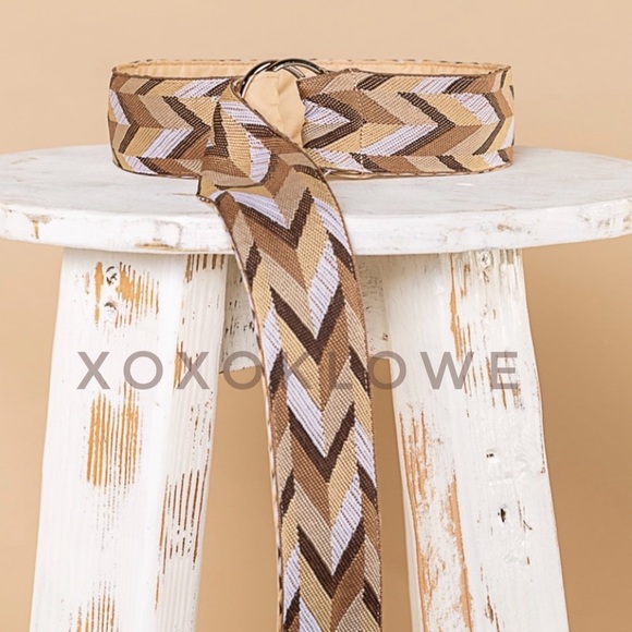POL Brown & Cream Chevron Textured Cloth O Ring Belt - Picture 4 of 8